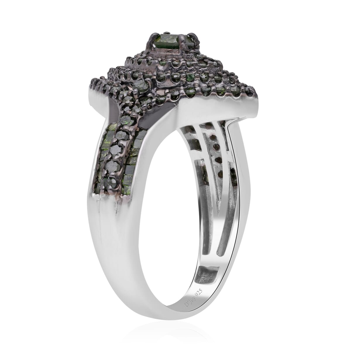 Green Diamond 1.00 ctw Ring in Platinum Over Sterling Silver (Size 9.0)  image number 3