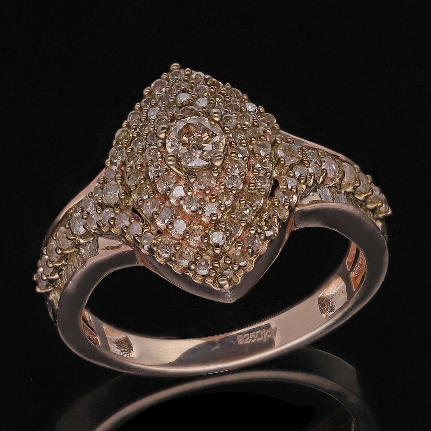 Natural Champagne Diamond Ring in Vermeil RG Over Sterling Silver (Size 10.0) 1.00 ctw