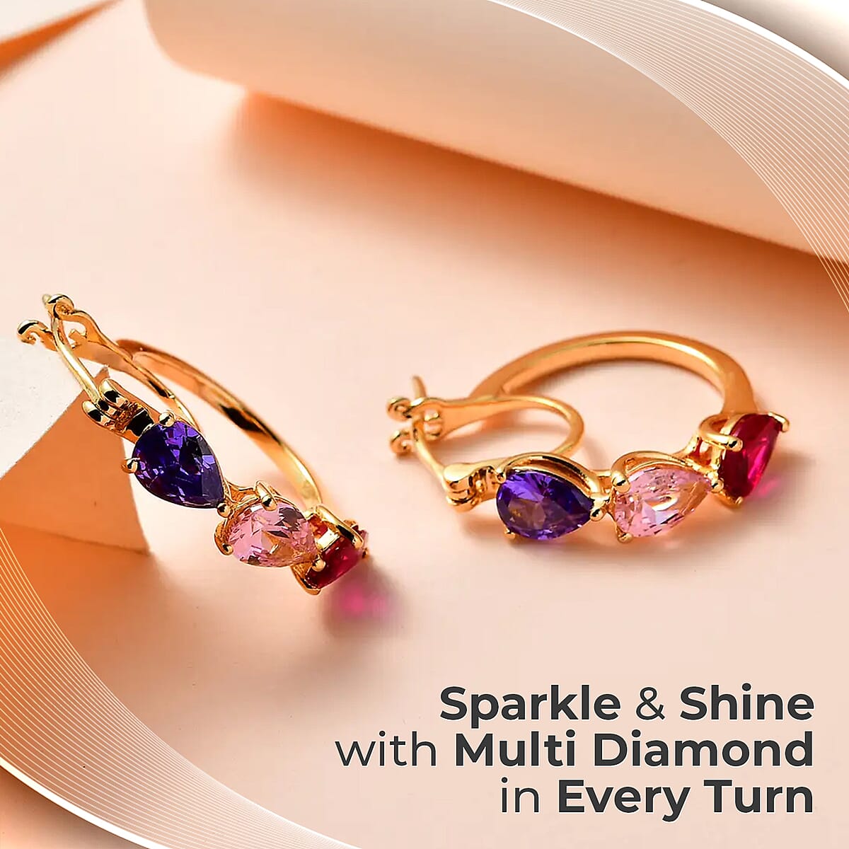 D'Joy Simulated Multi Diamond Hoop 5.75 ctw Earrings in Vermeil Yellow Gold Over Sterling Silver image number 1