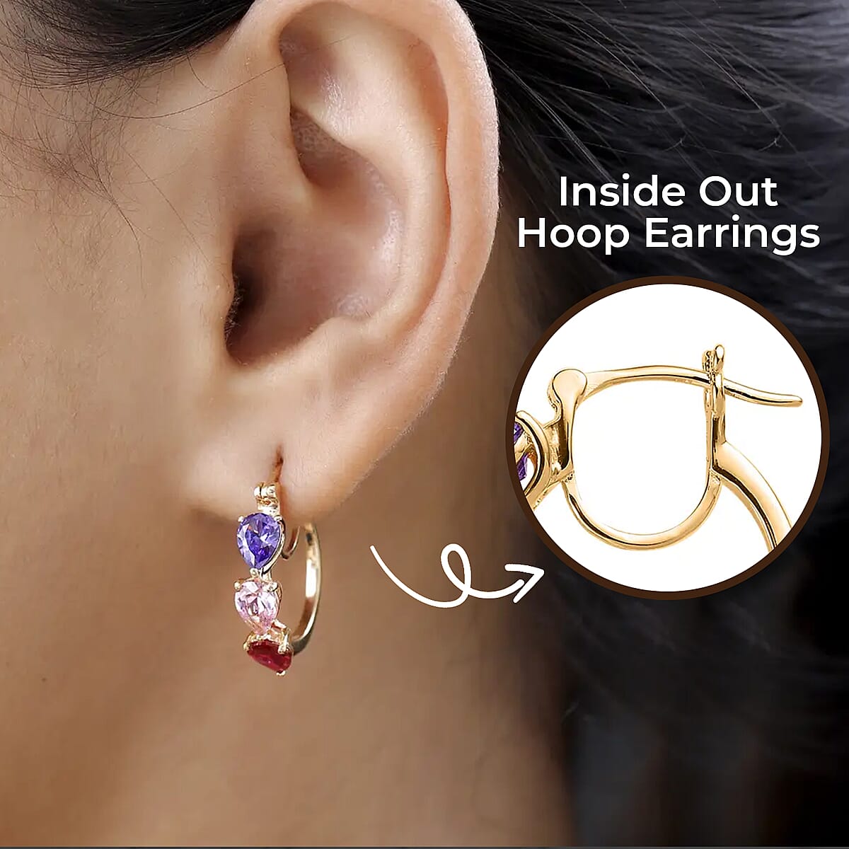 D'Joy Simulated Multi Diamond Hoop 5.75 ctw Earrings in Vermeil Yellow Gold Over Sterling Silver image number 2