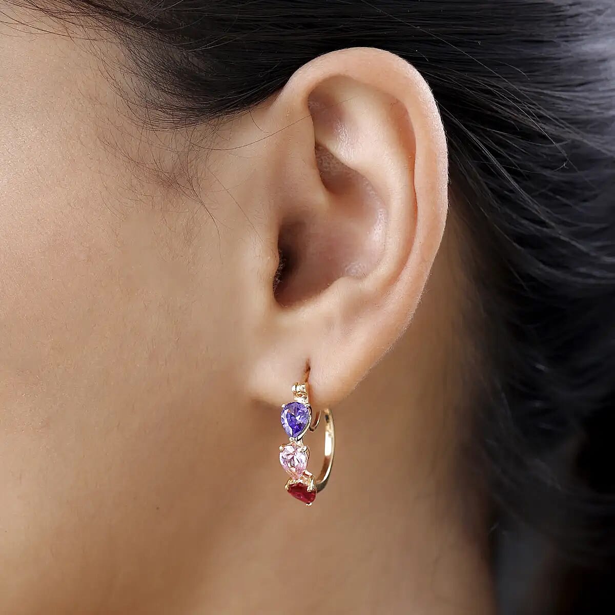 D'Joy Simulated Multi Diamond Hoop 5.75 ctw Earrings in Vermeil Yellow Gold Over Sterling Silver image number 5