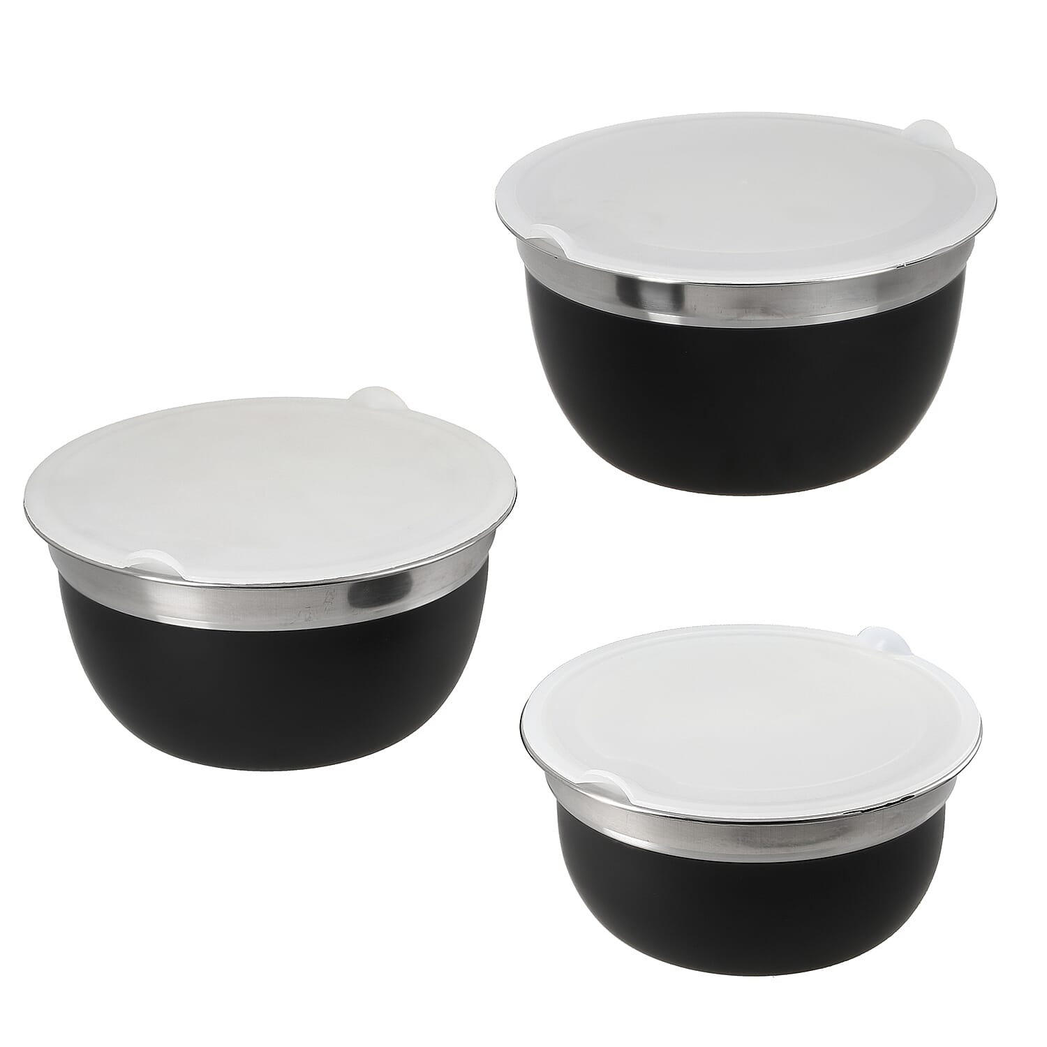 Set of 3 Black Stainless Steel German Bowl with Inside lid