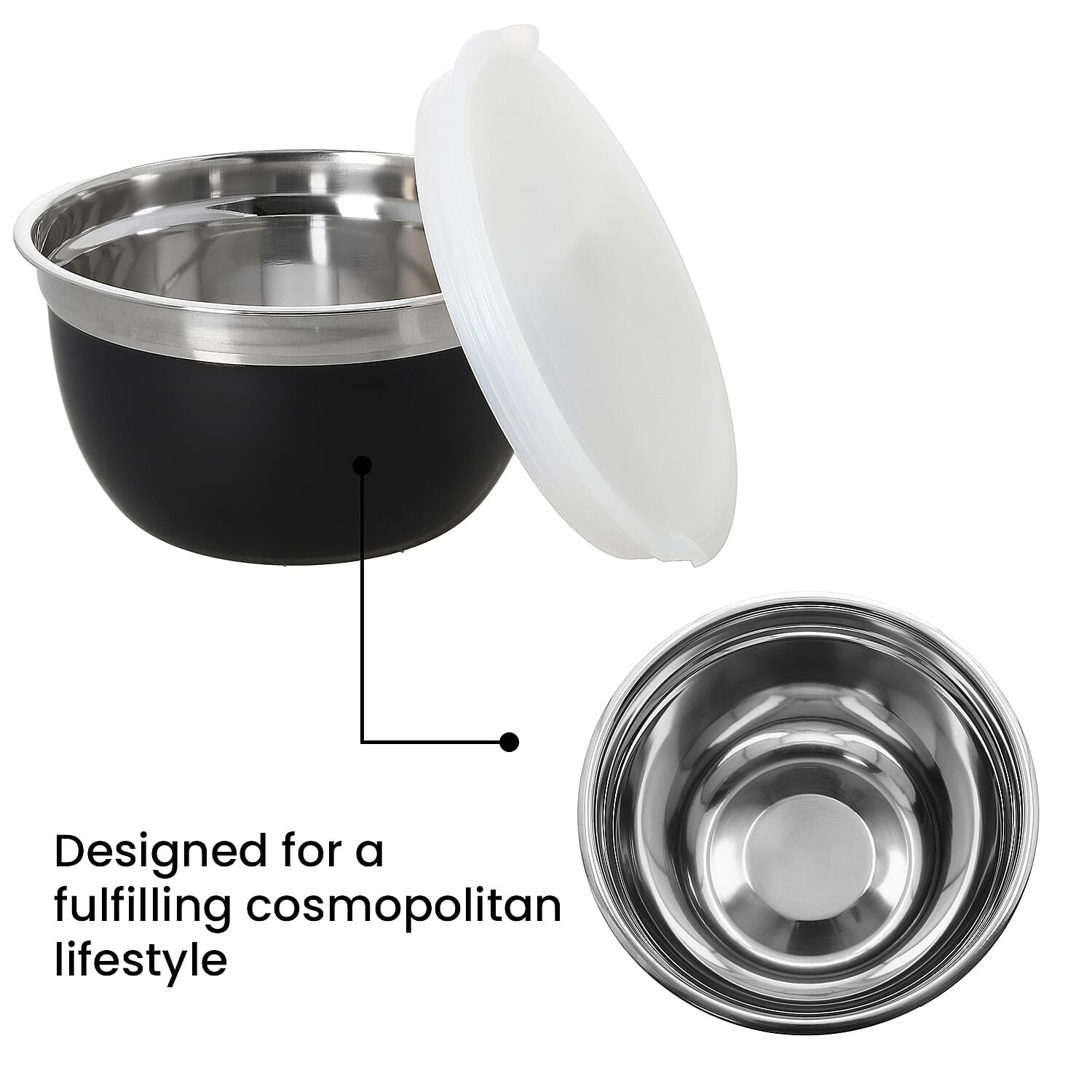 Set of 3 Black Stainless Steel German Bowl with Inside lid