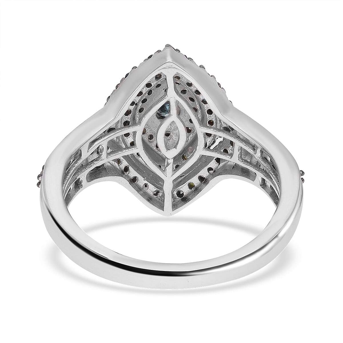 Blue and Multi Diamond Ring in Platinum Over Sterling Silver (Size 6.0) 1.00 ctw image number 4