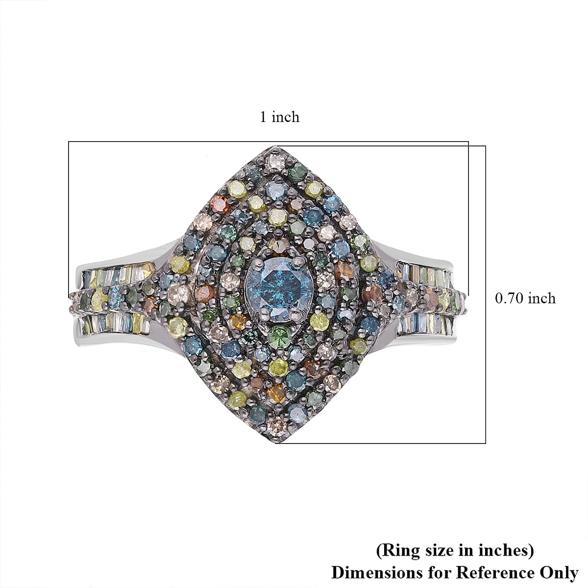 Blue and Multi Diamond Ring in Platinum Over Sterling Silver (Size 6.0) 1.00 ctw image number 5