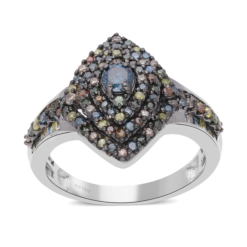 D'Joy Multi Diamond 1.00 ctw Ring in Platinum Over Sterling Silver (Size 8.0) 