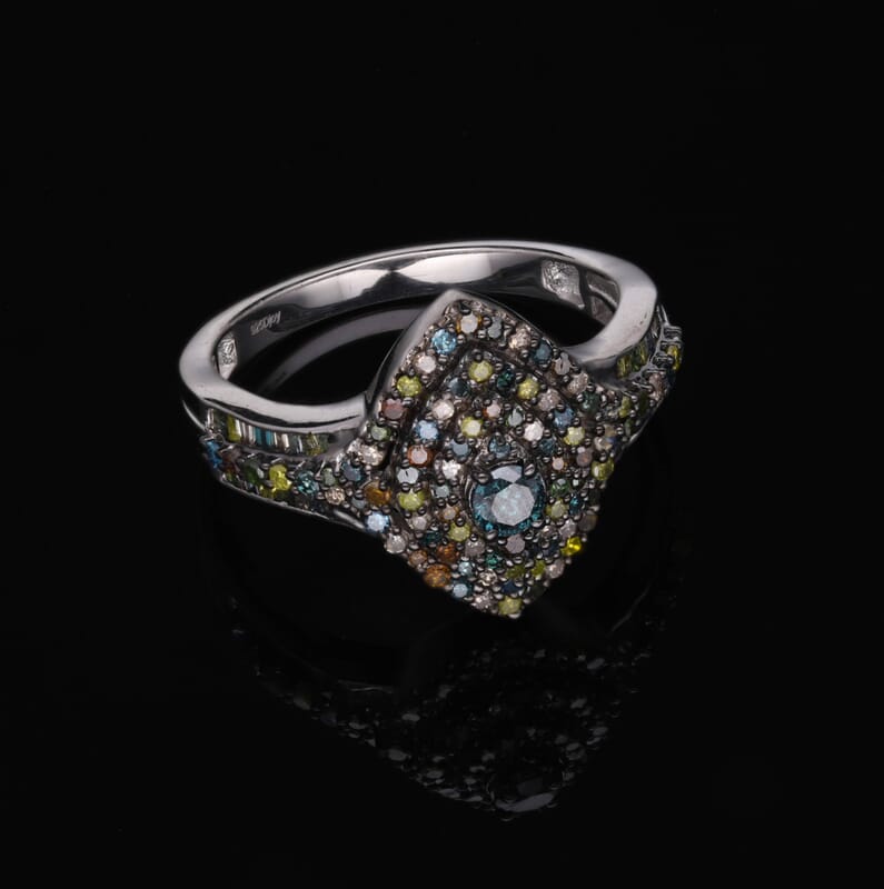 D'Joy Multi Diamond 1.00 ctw Ring in Platinum Over Sterling Silver (Size 8.0) 