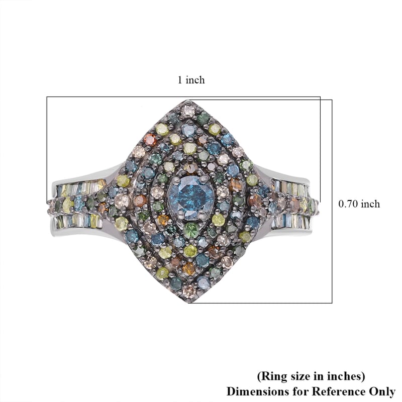 D'Joy Multi Diamond 1.00 ctw Ring in Platinum Over Sterling Silver (Size 8.0) 