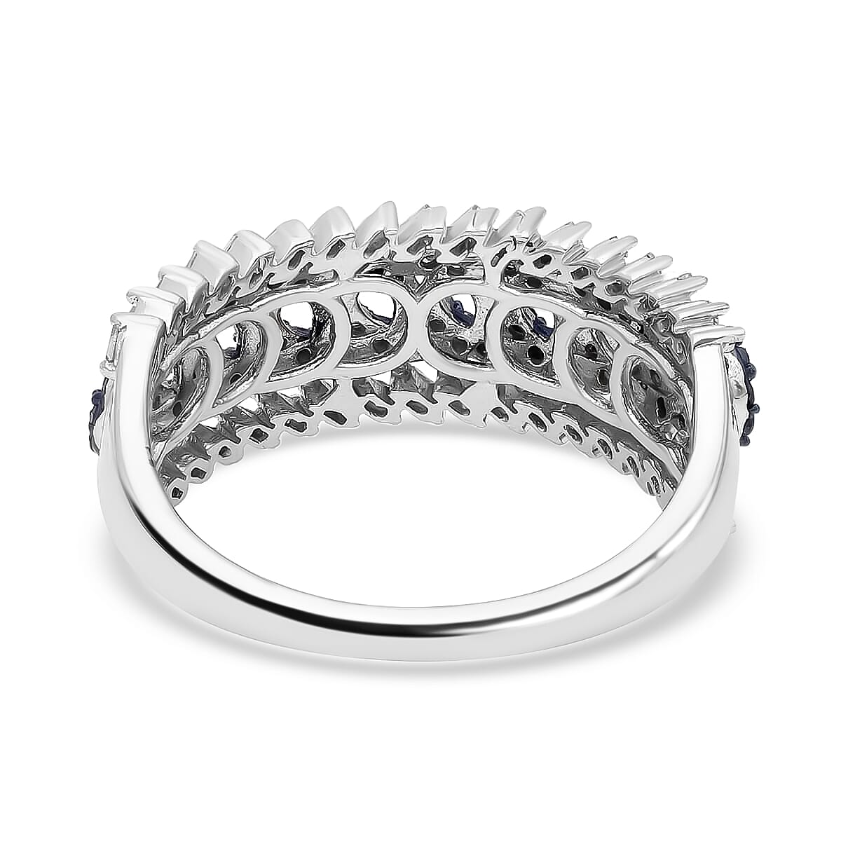 White and Blue Diamond Ring in Platinum Over Sterling Silver (Size 10.0) 0.50 ctw