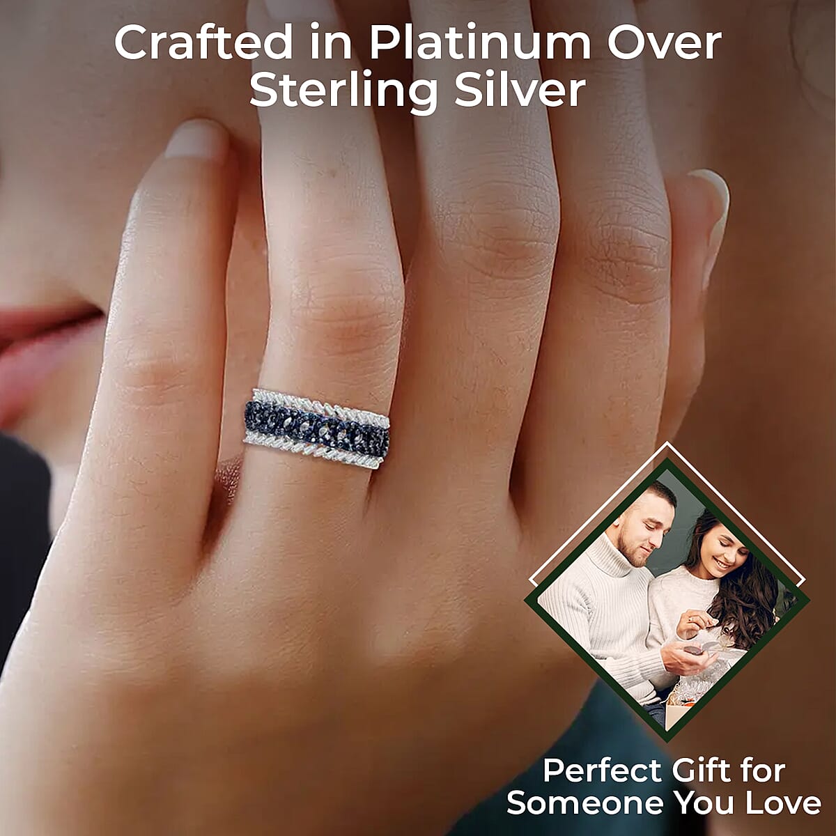 White and Blue Diamond Ring in Platinum Over Sterling Silver (Size 10.0) 0.50 ctw image number 2