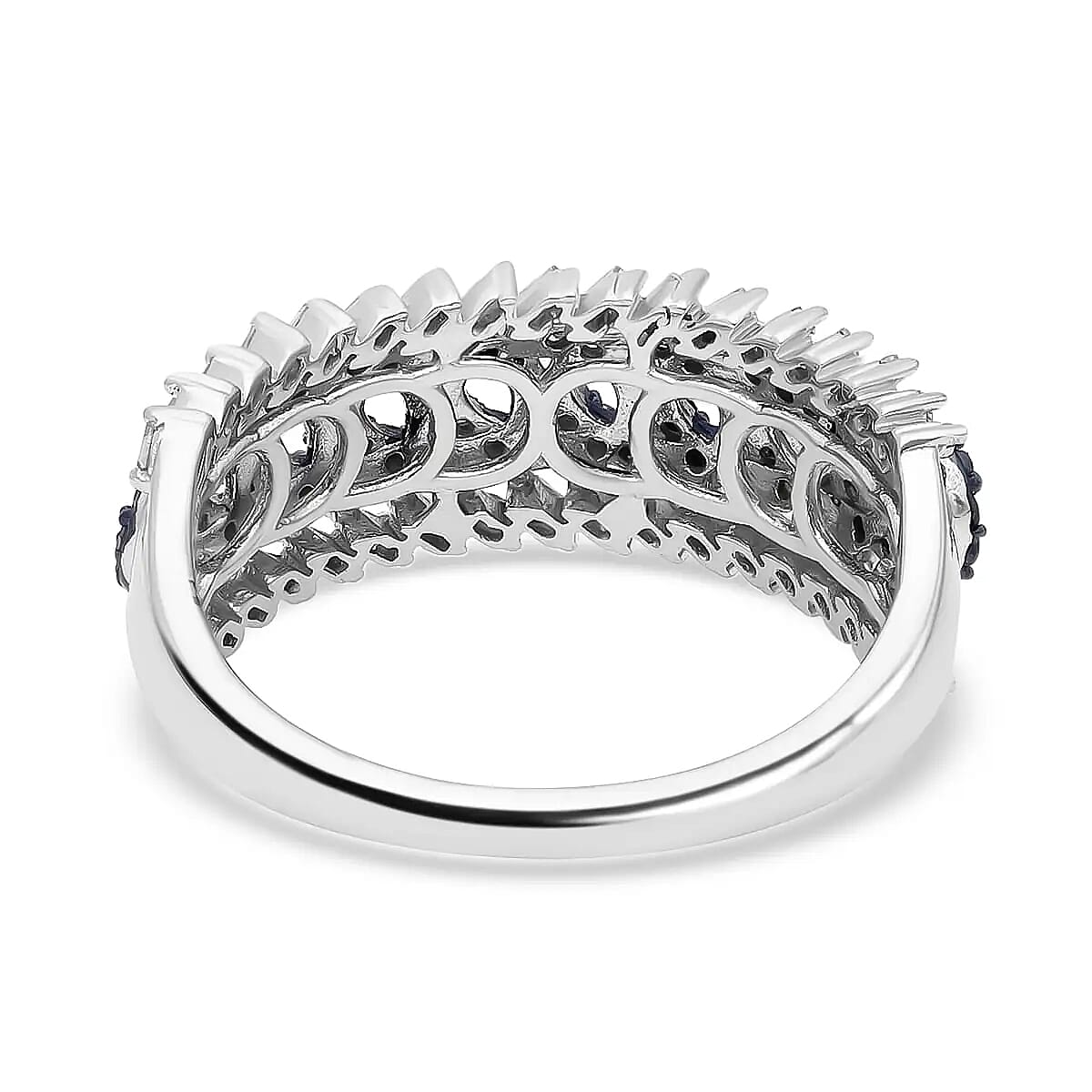 White and Blue Diamond Ring in Platinum Over Sterling Silver (Size 10.0) 0.50 ctw image number 5