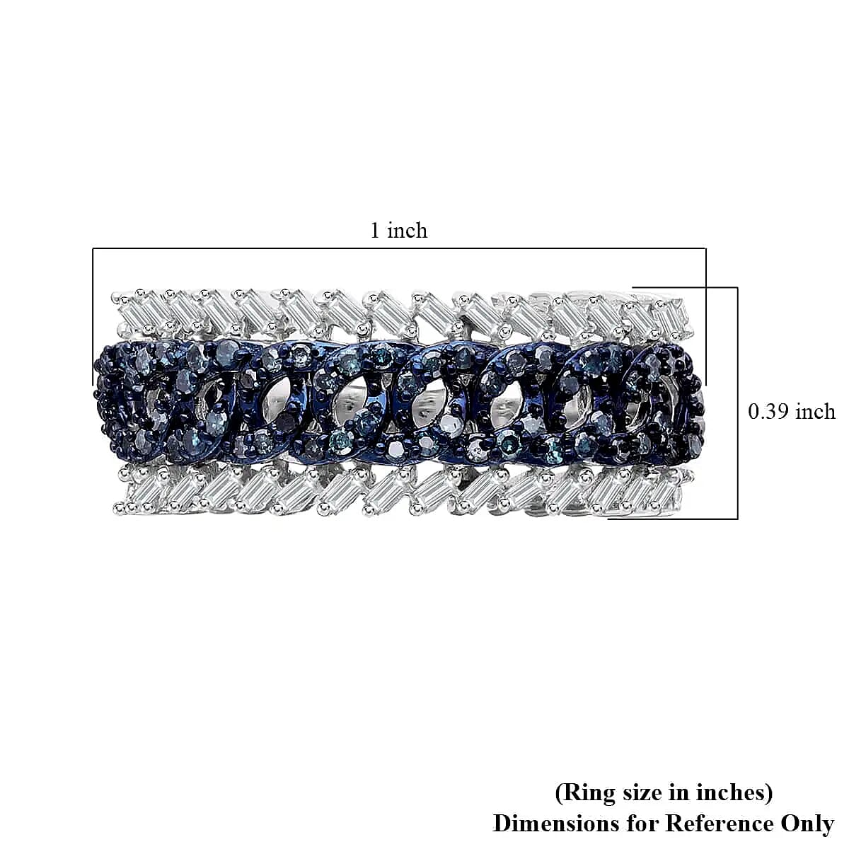 White and Blue Diamond Ring in Platinum Over Sterling Silver (Size 10.0) 0.50 ctw image number 6