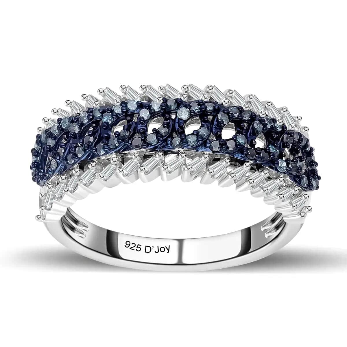 White and Blue Diamond Ring in Platinum Over Sterling Silver (Size 10.0) 0.50 ctw image number 0