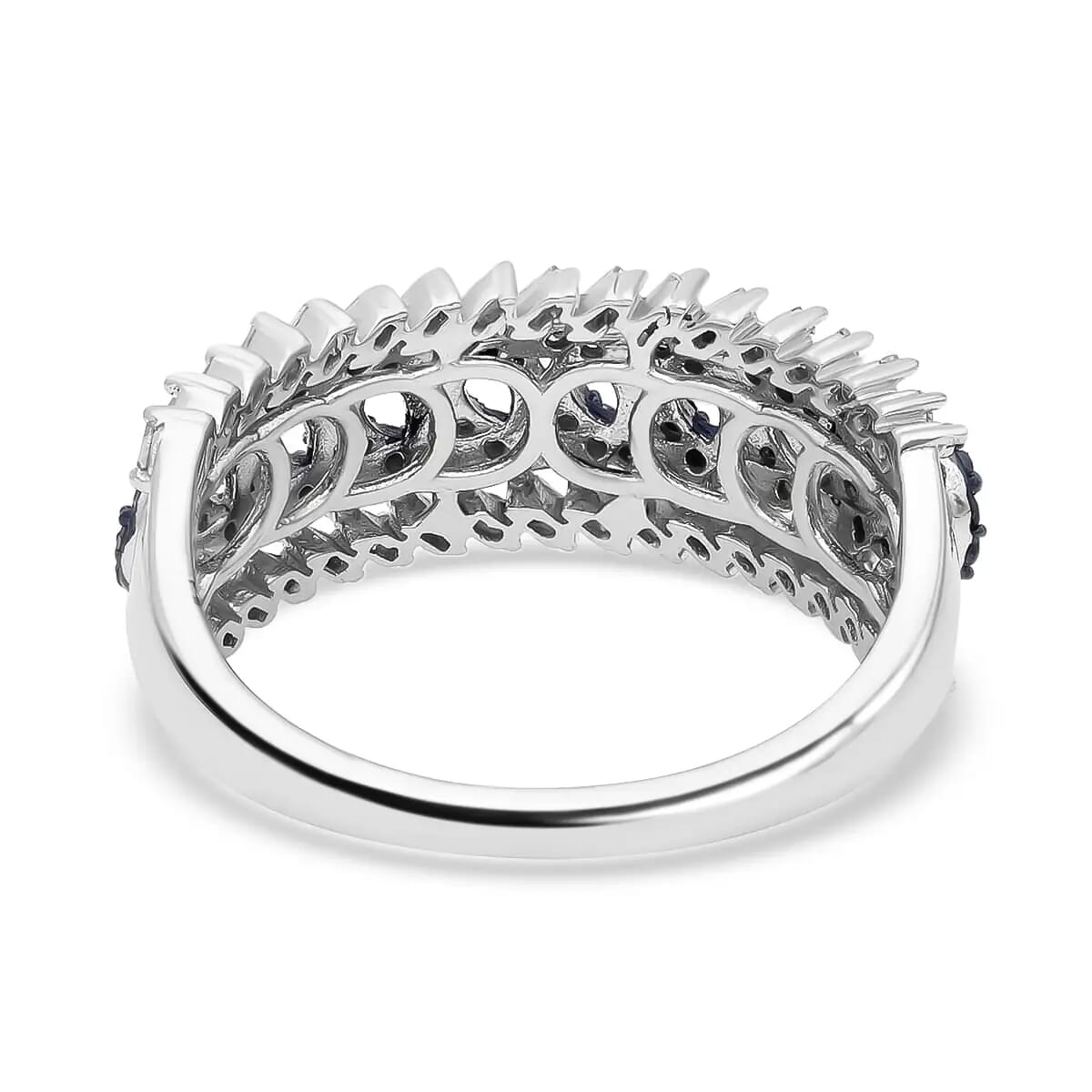 White and Blue Diamond Ring in Platinum Over Sterling Silver (Size 10.0) 0.50 ctw image number 5