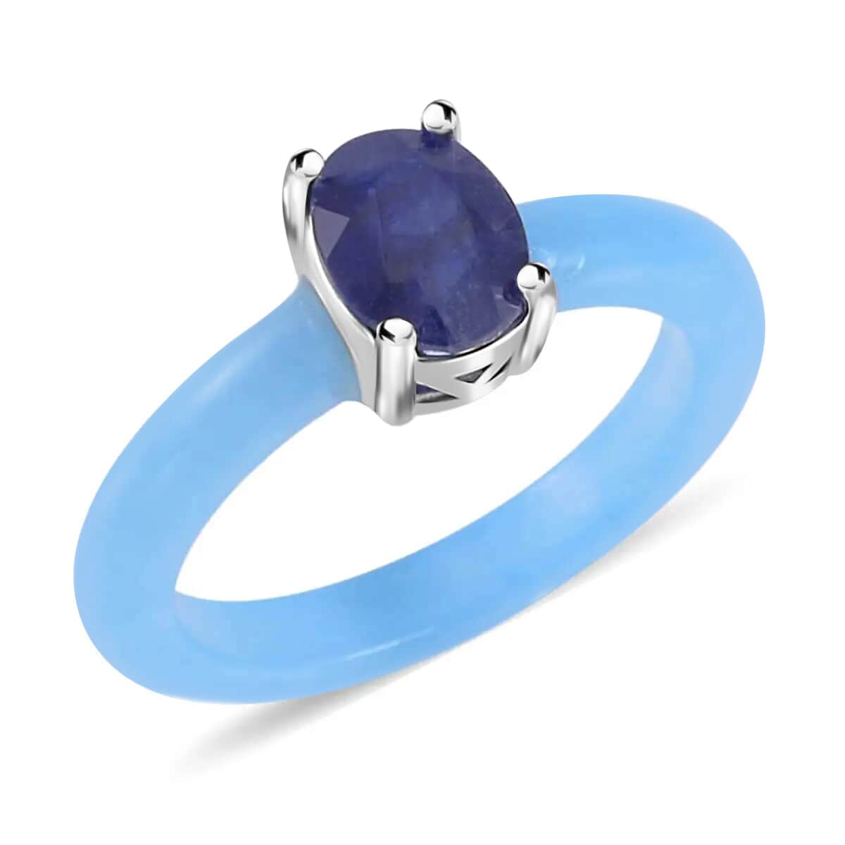 Blue Jade (D) and Masoala Sapphire (FF) Ring in Rhodium Over Sterling Silver 9.70 ctw image number 0