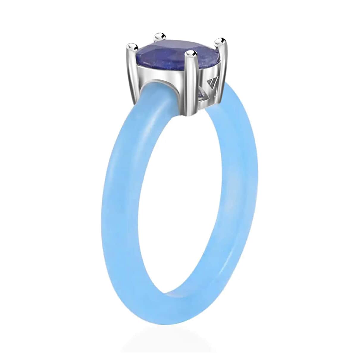 Blue Jade (D) and Masoala Sapphire (FF) Ring in Rhodium Over Sterling Silver 9.70 ctw image number 3