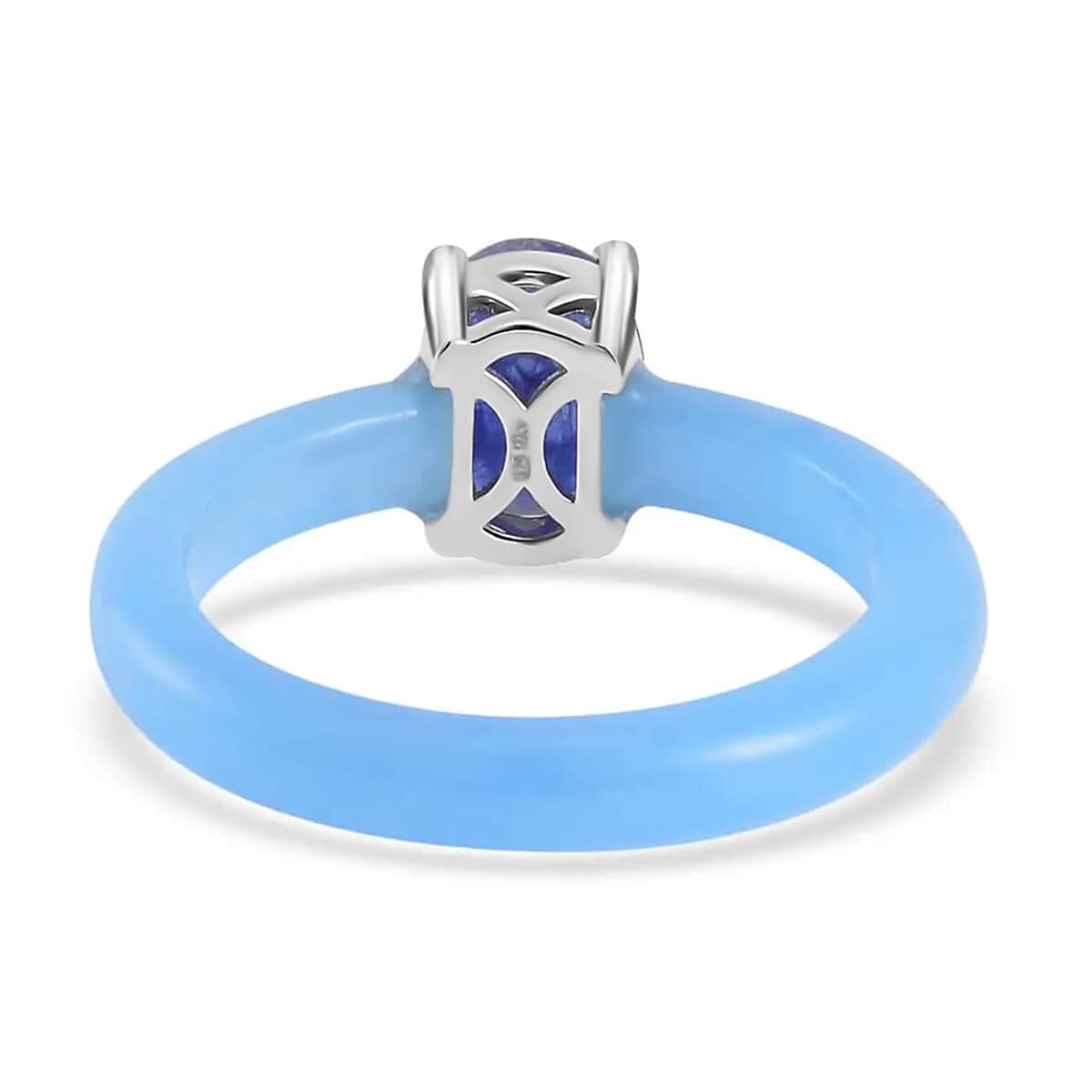 Blue Jade (D) and Masoala Sapphire (FF) Ring in Rhodium Over Sterling Silver 9.70 ctw image number 4