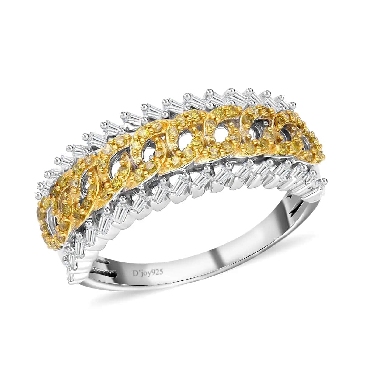 Yellow Diamond Ring, White Diamond Accent Ring, Platinum Over Sterling Silver Ring, Diamond Band Ring, Diamond Jewelry 0.50 ctw image number 0