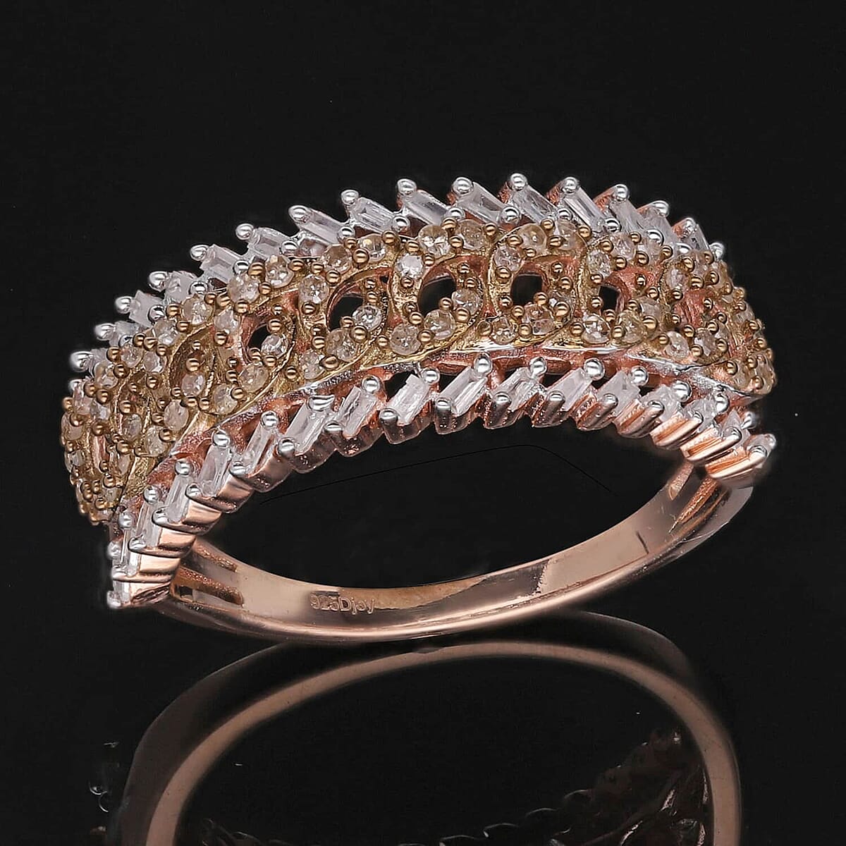 Natural Champagne Diamond Ring,  White Diamond Accent Ring, Vermeil Rose Gold Over Sterling Silver Ring, Diamond Band Ring, Diamond Jewelry 0.50 ctw image number 1