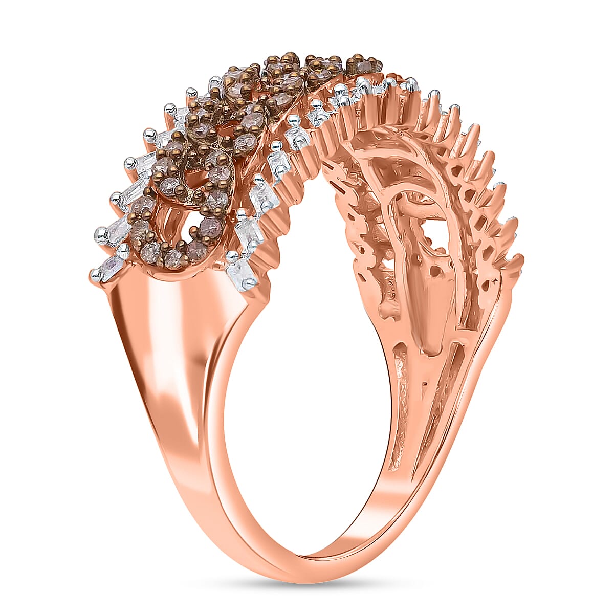 Natural Champagne Diamond Ring,  White Diamond Accent Ring, Vermeil Rose Gold Over Sterling Silver Ring, Diamond Band Ring, Diamond Jewelry 0.50 ctw image number 3