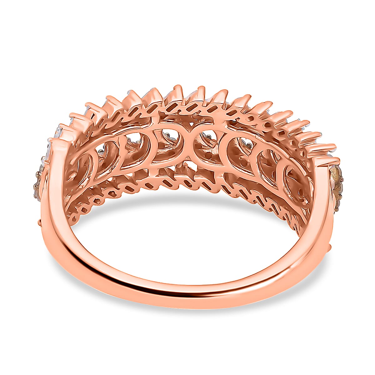 Natural Champagne Diamond Ring,  White Diamond Accent Ring, Vermeil Rose Gold Over Sterling Silver Ring, Diamond Band Ring, Diamond Jewelry 0.50 ctw image number 4