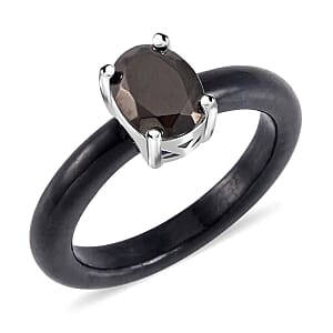 Elite Shungite Solitaire Ring, Black Jade (D) Band Ring, Rhodium Over Sterling Silver Ring, Black Ring 7.90 ctw