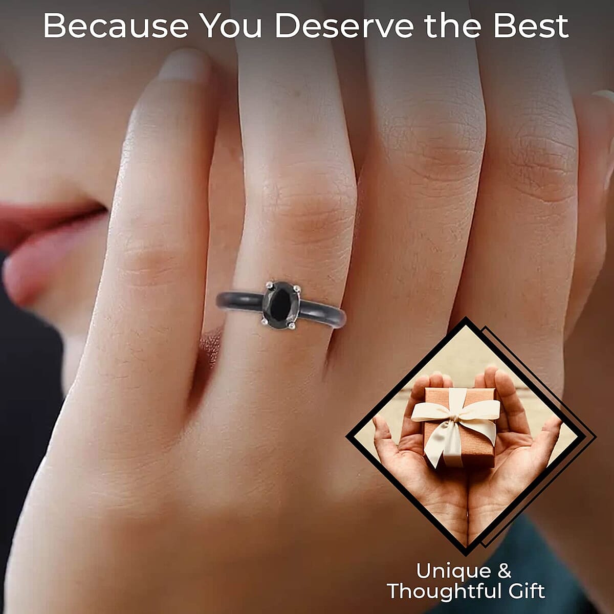 Elite Shungite Solitaire Ring, Black Jade (D) Band Ring, Rhodium Over Sterling Silver Ring, Black Ring 7.90 ctw image number 2