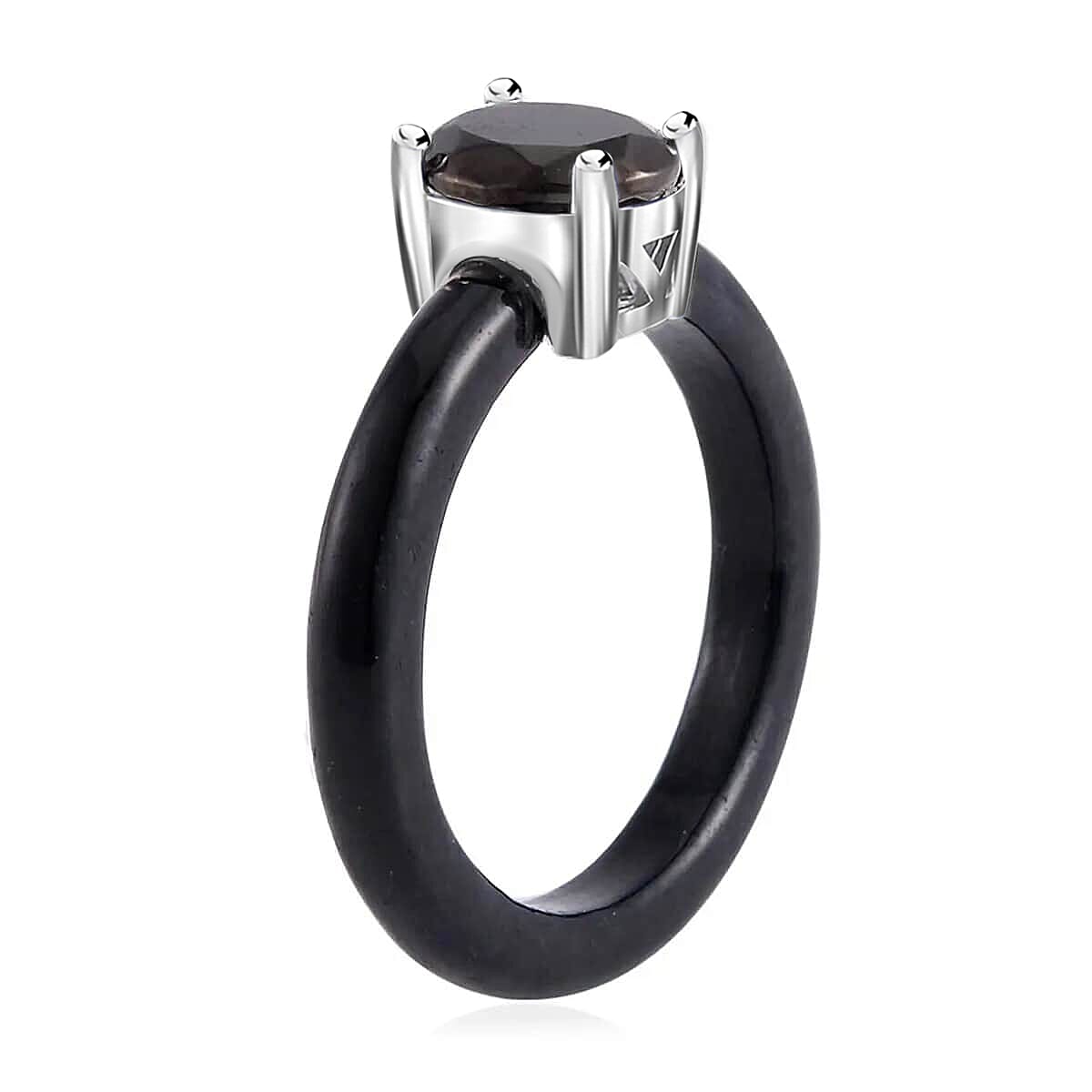 Elite Shungite Solitaire Ring, Black Jade (D) Band Ring, Rhodium Over Sterling Silver Ring, Black Ring 7.90 ctw image number 3