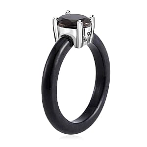 Elite Shungite Solitaire Ring, Black Jade (D) Band Ring, Rhodium Over Sterling Silver Ring, Black Ring 7.90 ctw