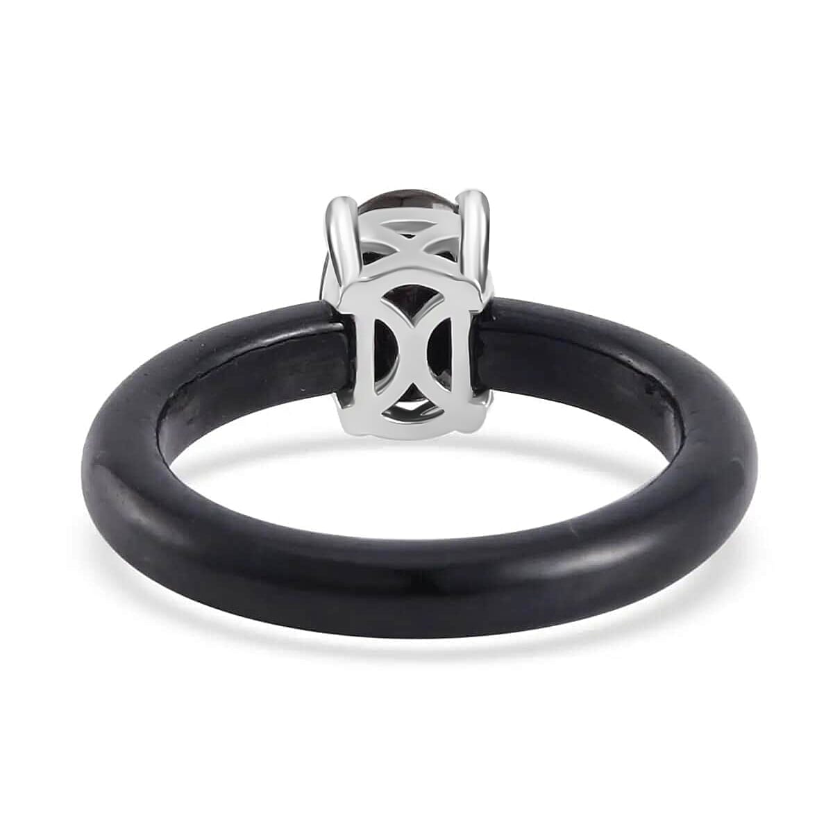 Elite Shungite Solitaire Ring, Black Jade (D) Band Ring, Rhodium Over Sterling Silver Ring, Black Ring 7.90 ctw image number 4