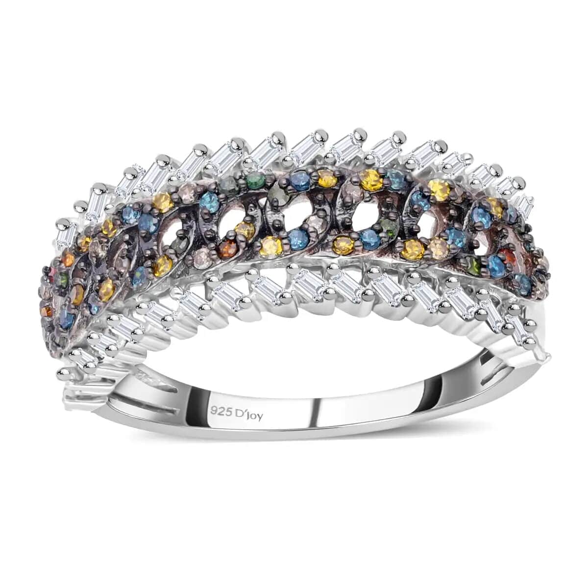 Multi Diamond Ring, Platinum Over Sterling Silver Ring, Fancy Diamond Band Ring, Diamond Jewelry 0.50 ctw image number 0