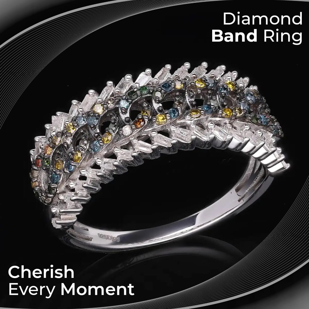 Multi Diamond Ring, Platinum Over Sterling Silver Ring, Fancy Diamond Band Ring, Diamond Jewelry 0.50 ctw image number 1