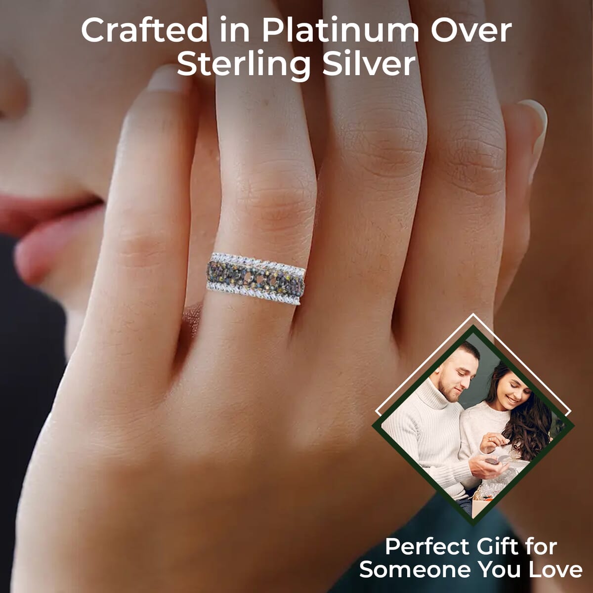 Multi Diamond Ring, Platinum Over Sterling Silver Ring, Fancy Diamond Band Ring, Diamond Jewelry 0.50 ctw image number 2