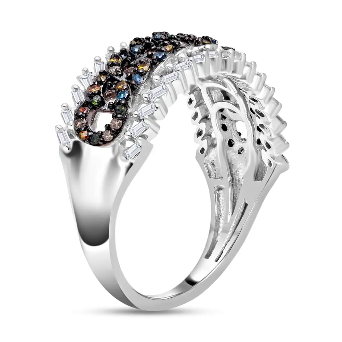 Multi Diamond Ring, Platinum Over Sterling Silver Ring, Fancy Diamond Band Ring, Diamond Jewelry 0.50 ctw image number 4