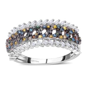 Multi Diamond Ring, Platinum Over Sterling Silver Ring, Fancy Diamond Band Ring, Diamond Jewelry 0.50 ctw