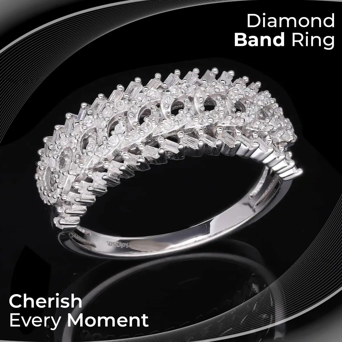 White Diamond Ring, Platinum Over Sterling Silver Ring, Diamond Band Ring, Diamond Jewelry 0.50 ctw image number 1