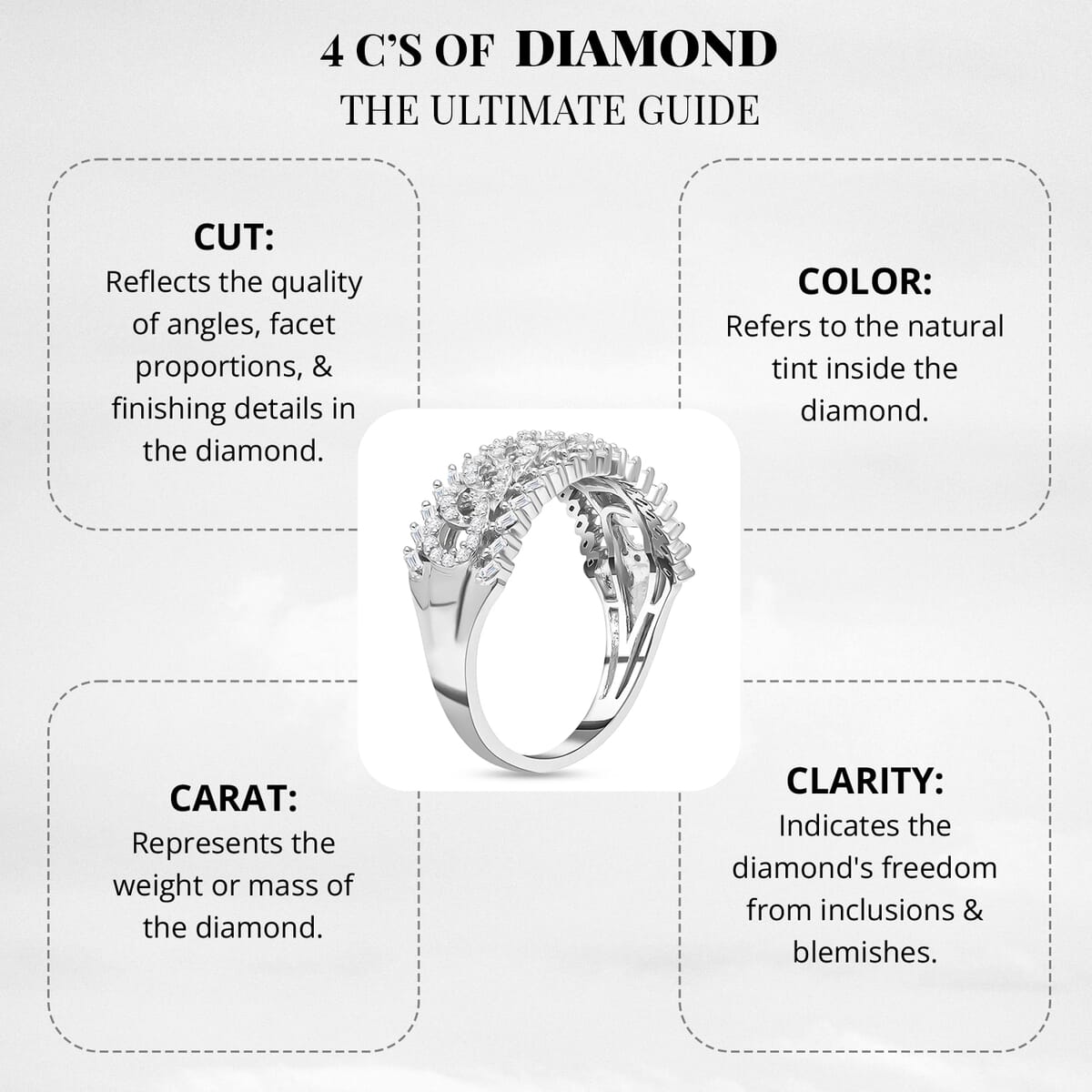 White Diamond Ring, Platinum Over Sterling Silver Ring, Diamond Band Ring, Diamond Jewelry 0.50 ctw image number 4