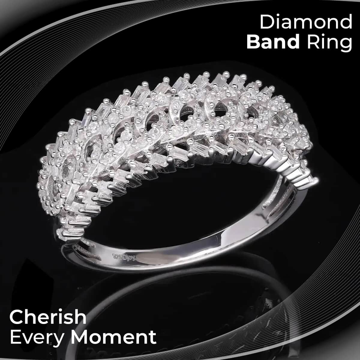 White Diamond Ring, Platinum Over Sterling Silver Ring, Diamond Band Ring, Diamond Jewelry 0.50 ctw image number 1