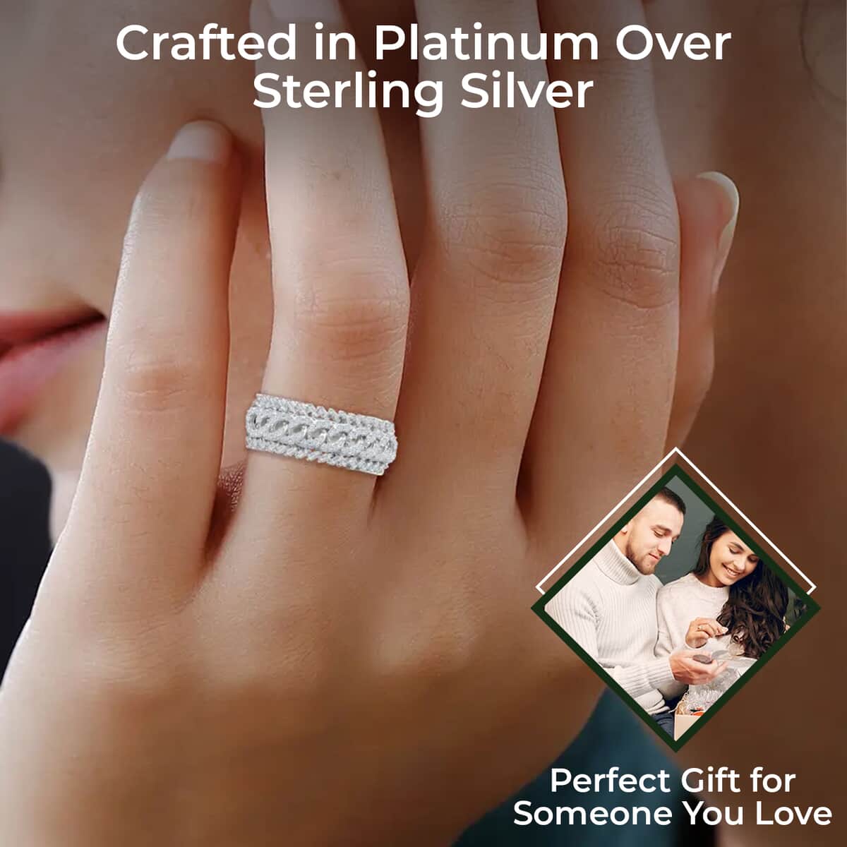 White Diamond Ring, Platinum Over Sterling Silver Ring, Diamond Band Ring, Diamond Jewelry 0.50 ctw image number 2