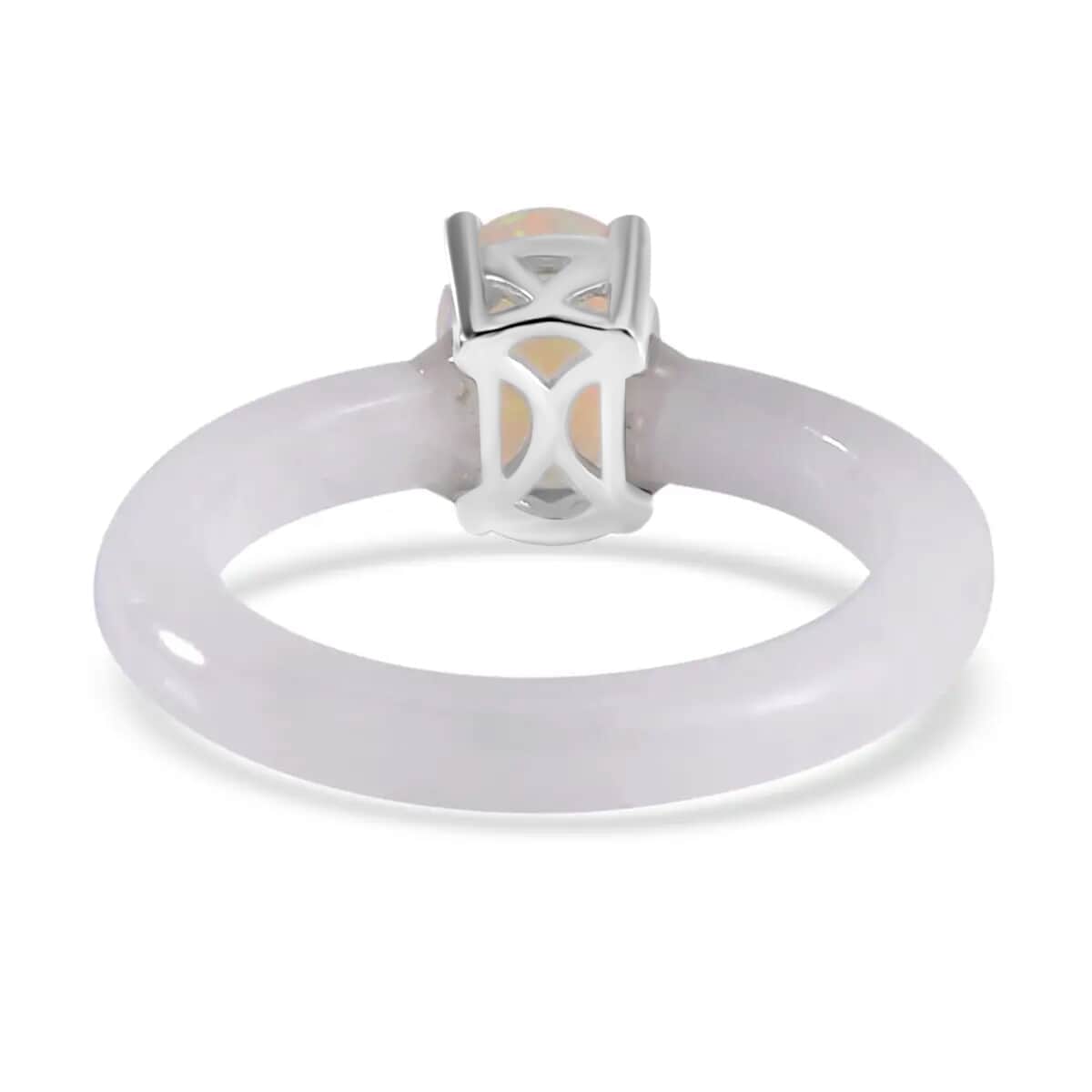 Ethiopian Welo Opal Solitaire Ring, White Jade Band Ring, Rhodium Over Sterling Silver Ring, White Ring 8.65 ctw (Size 11.0) image number 4