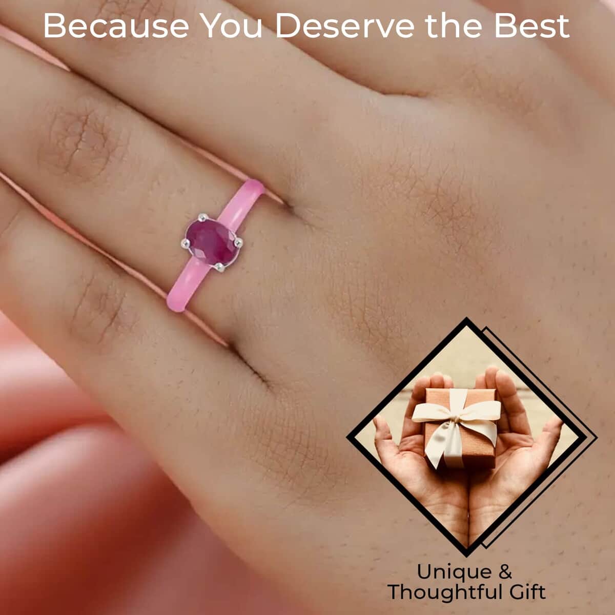 Ilakaka Hot Pink Sapphire (FF) Solitaire Ring, Pink Jade (D) Band Ring, Rhodium Over Sterling Silver Ring, Pink Ring 9.50 ctw (Size 10.0) image number 2