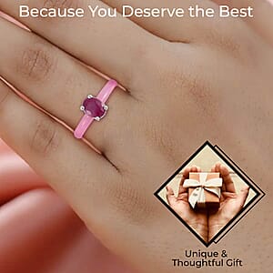 Ilakaka Hot Pink Sapphire (FF) Solitaire Ring, Pink Jade (D) Band Ring, Rhodium Over Sterling Silver Ring, Pink Ring 9.50 ctw