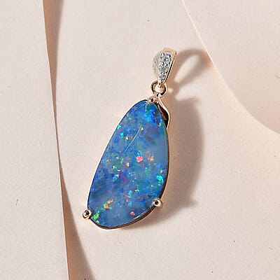 Luxoro AAA Boulder Opal Doublet Pendant in 14K Yellow Gold With Diamond, Opal Jewelry, Birthday Gifts For Her 4.50 ctw