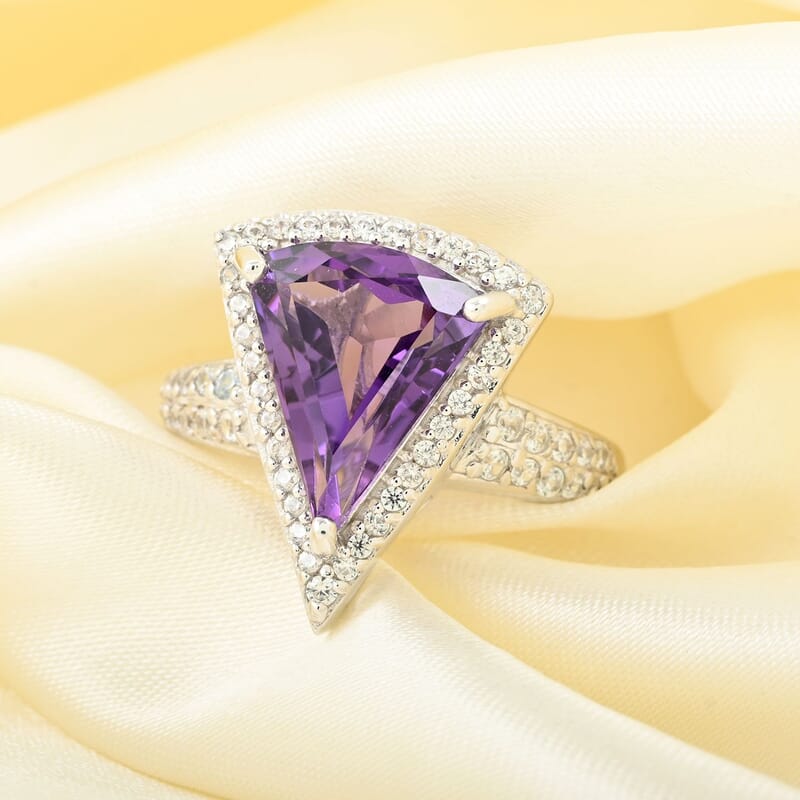 Premium African Amethyst and White Zircon Ring in Platinum Over Sterling Silver (Size 10.0) 6.35 ctw