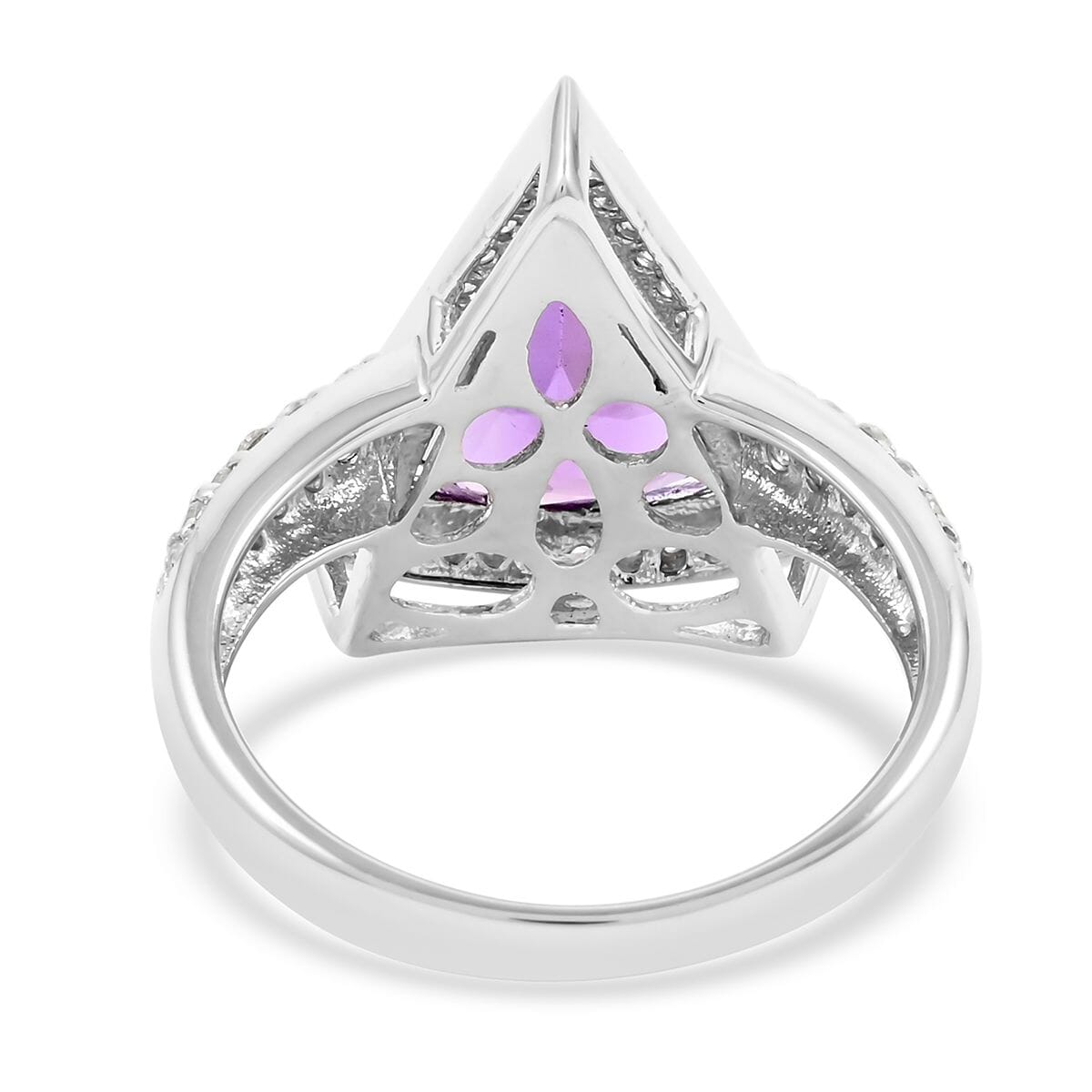 Premium African Amethyst and White Zircon Ring in Platinum Over Sterling Silver (Size 10.0) 6.35 ctw image number 4