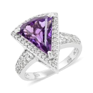 Premium African Amethyst and White Zircon Ring in Platinum Over Sterling Silver (Size 6.0) 6.35 ctw