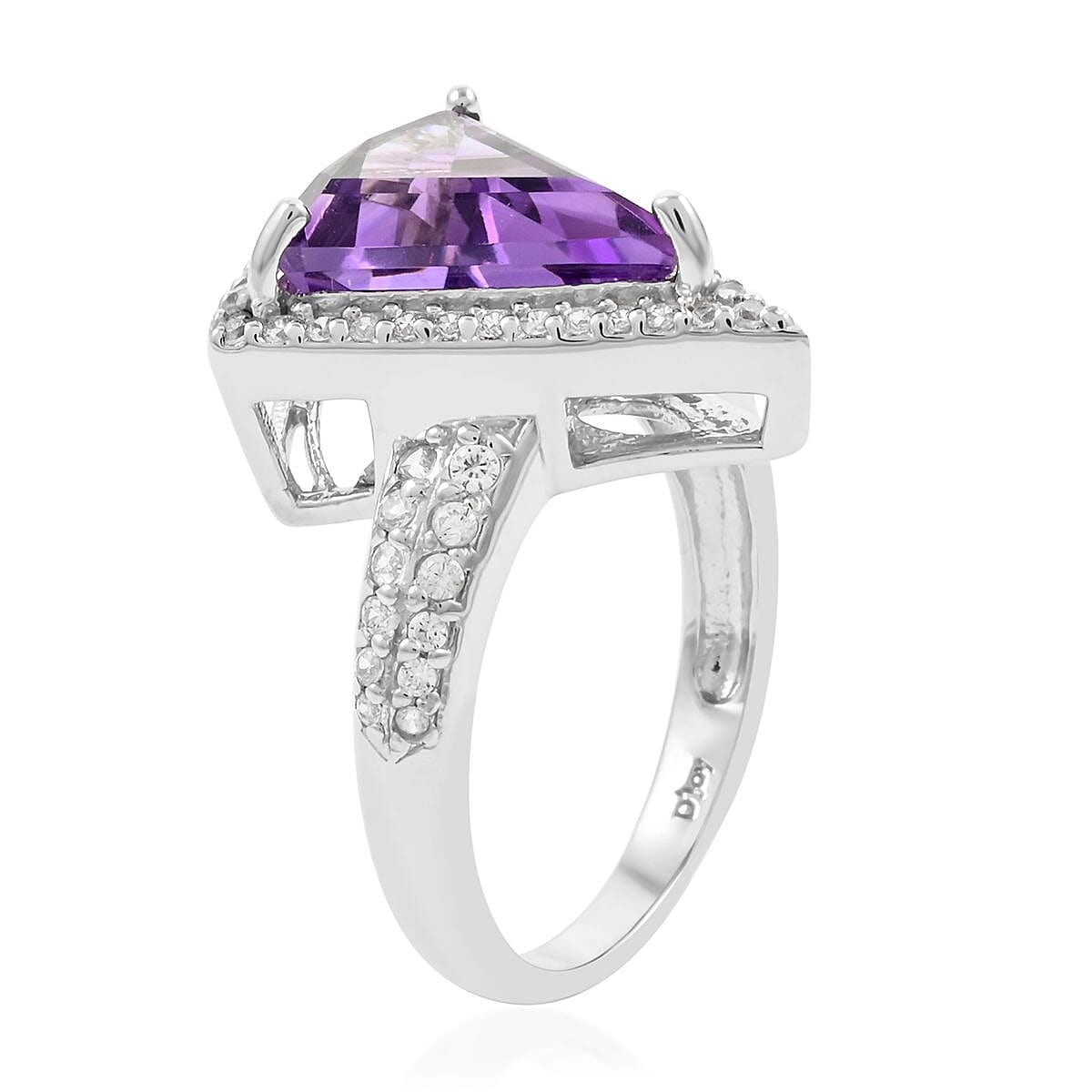 Premium African Amethyst and White Zircon Ring in Platinum Over Sterling Silver (Size 6.0) 6.35 ctw image number 3