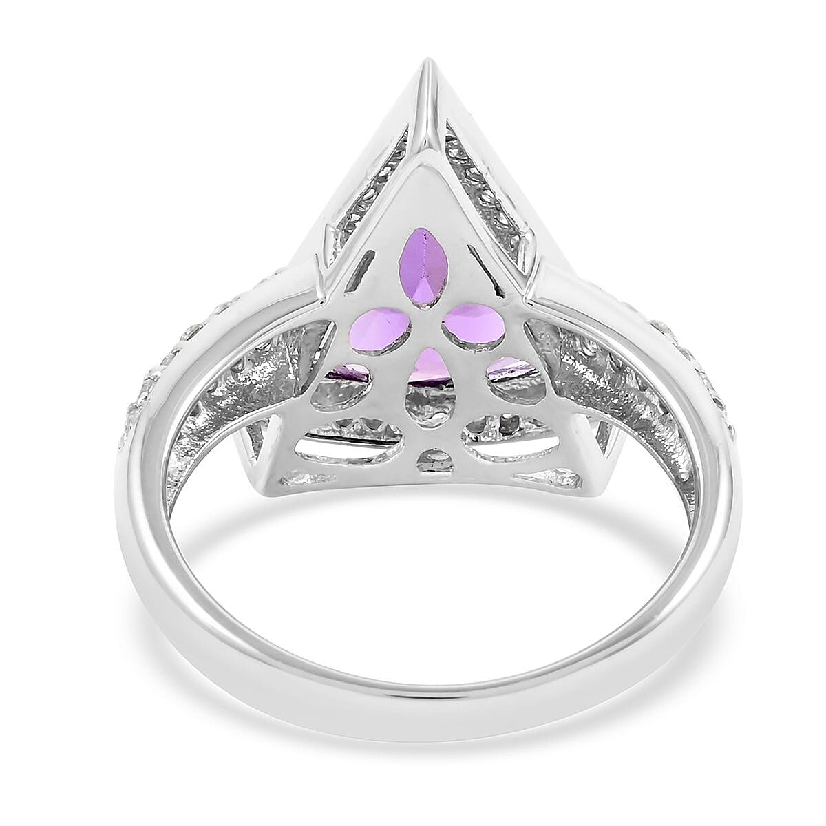 Premium African Amethyst and White Zircon Ring in Platinum Over Sterling Silver (Size 6.0) 6.35 ctw image number 4