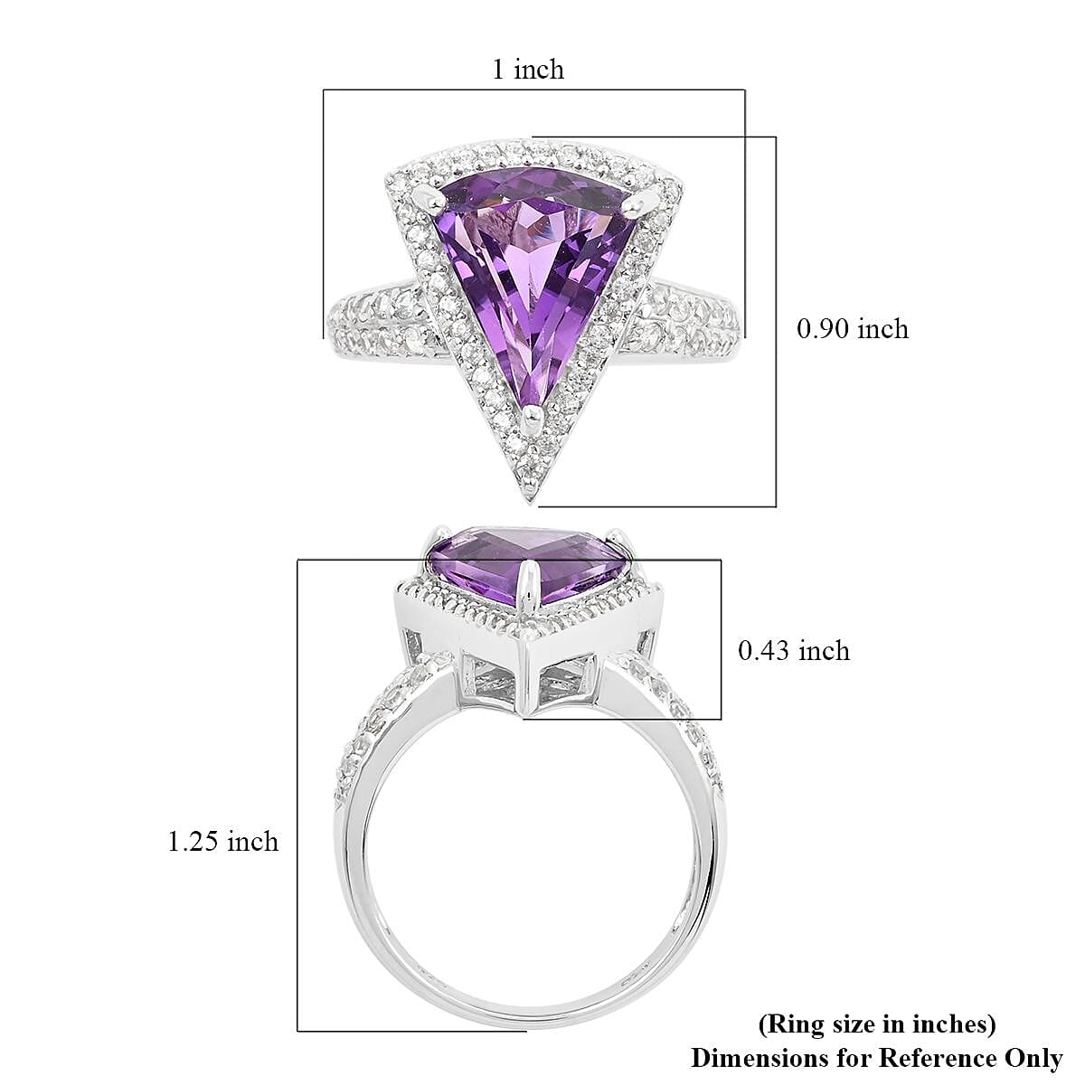 Premium African Amethyst and White Zircon Ring in Platinum Over Sterling Silver (Size 6.0) 6.35 ctw image number 5