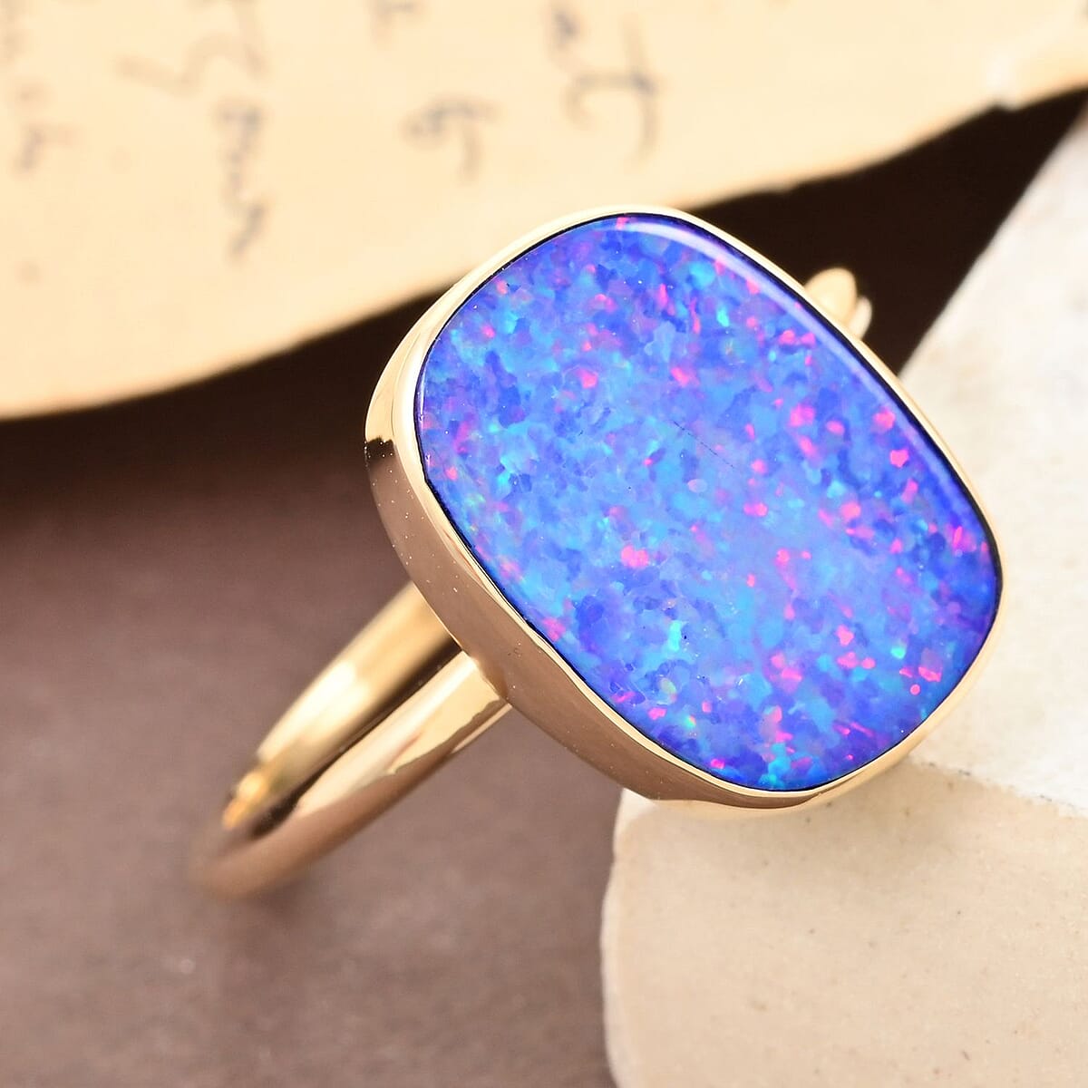 Luxoro 10K Yellow Gold AAA Boulder Opal Doublet Solitaire Ring (Size 6.0) 4.00 ctw image number 1